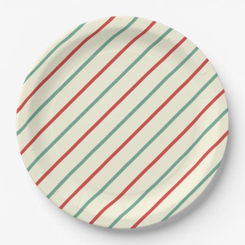 Retro Candy Cane Christmas Stripes Red Green Paper Plates