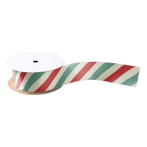 Retro Candy Cane Christmas Stripes Red Green Satin Ribbon