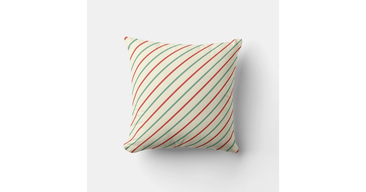 Retro Candy Cane Christmas Stripes Red Green Throw Pillow Zazzle