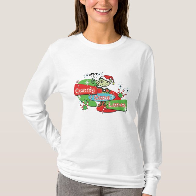 Retro Candy Cane Lanes Bowling Elf  T-Shirt (Front)