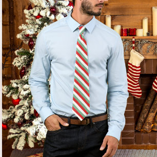 Retro Candy Cane Striped Red Green Christmas Neck Tie