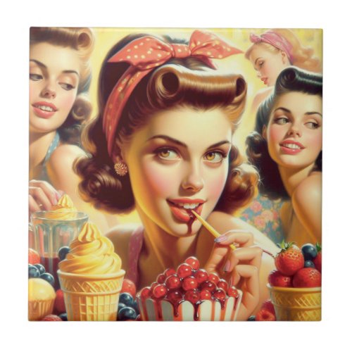 Retro Candy Girls Ceramic Tile