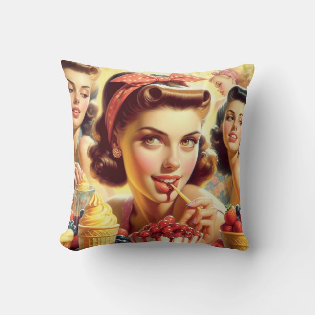 Retro Candy Girls Throw Pillow (Front)