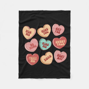 Retro Candy Heart Valentine Vibes Valentines Day G Fleece Blanket