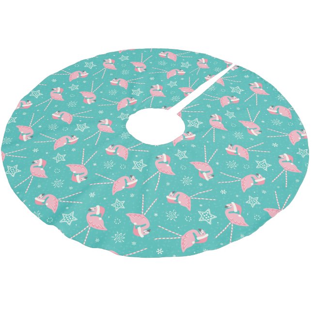 Retro Candy Pink Flamingos ©studioxtine Brushed Polyester Tree Skirt (Angled)