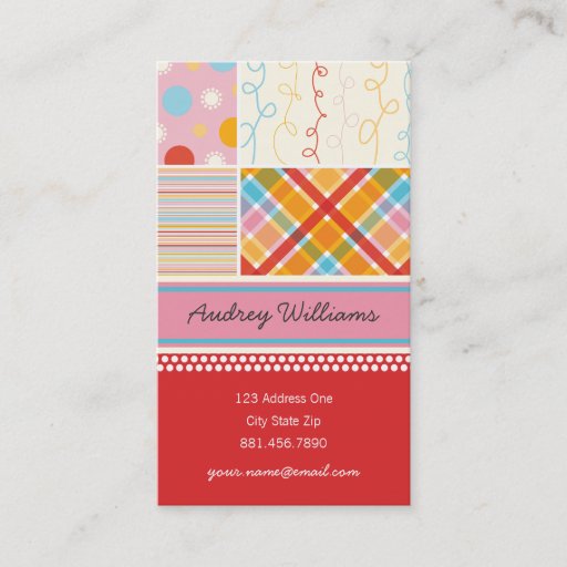 Customizable Retro Candy Pink Pattern Squares Plaid Dots Stripe Business Card Templates