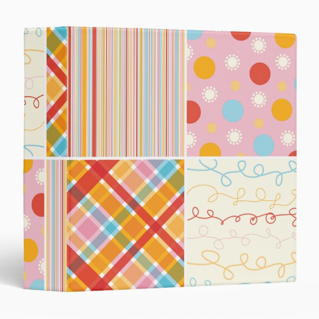 Retro Candy Pink Plaid Dots Stripes Pattern Binder (Front/Spine)