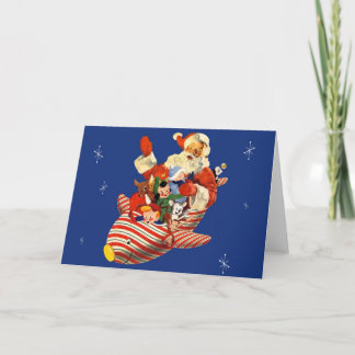 Retro Candy Rocket Santa Card