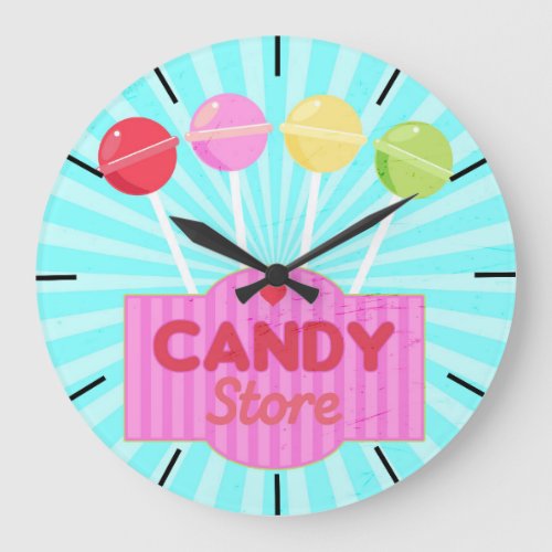 Retro Candy Store Pastel Coloured Lollipops Design Large Clock