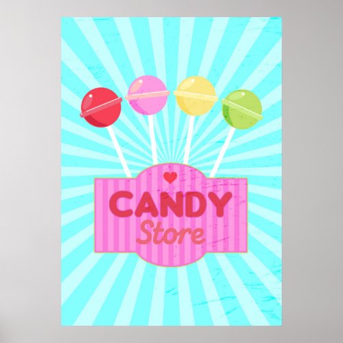 Retro Candy Store Pastel Lollipops Graphic Design Poster