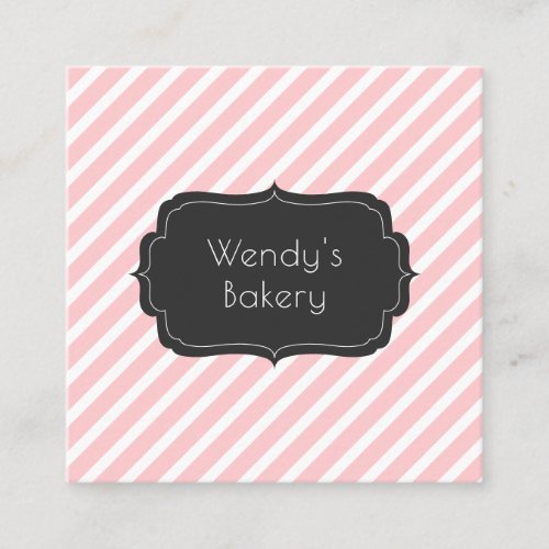 Retro candy stripes vintage pink and black bakery square business card