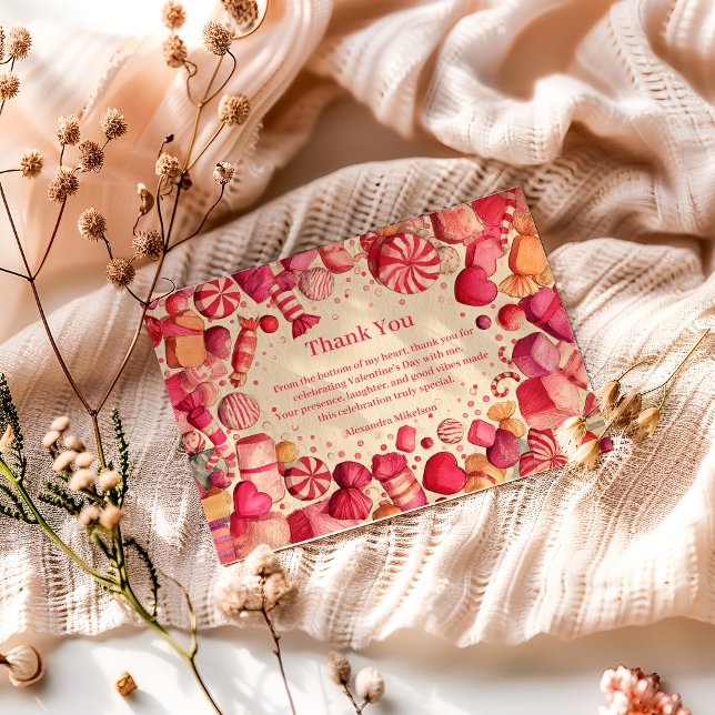 Retro Candy Sweets Valentine Party Thank You Card (Creator Uploaded)