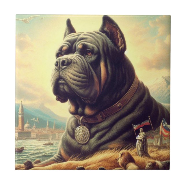 Retro Cane Corso Painting Ceramic Tile (Front)