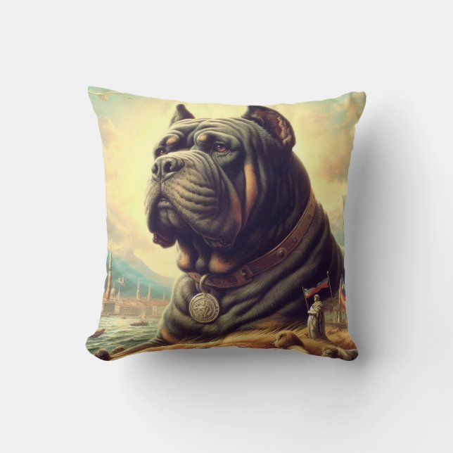 Retro Cane Corso Painting Throw Pillow (Front)