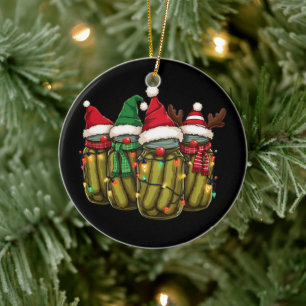 Retro Canned Pickles Christmas Light Homemade Pick Ceramic Ornament