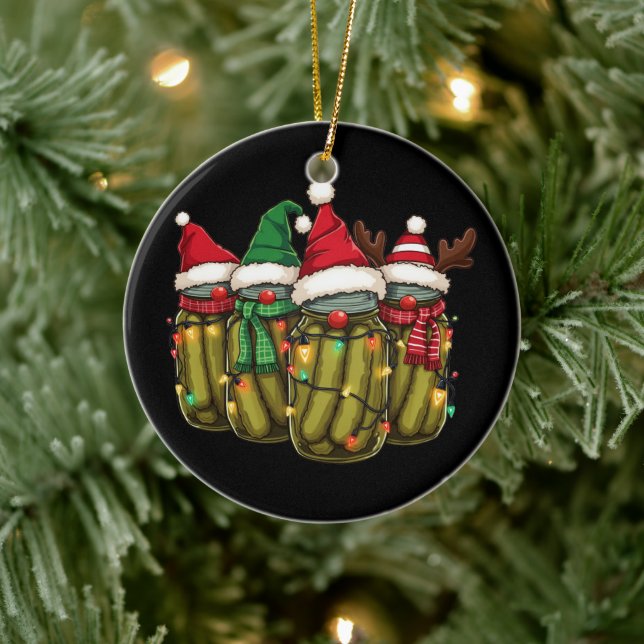 Retro Canned Pickles Christmas Light Homemade Pick Ceramic Ornament (Tree)