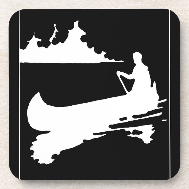Retro Canoe Silhouette Beverage Coaster (Front)