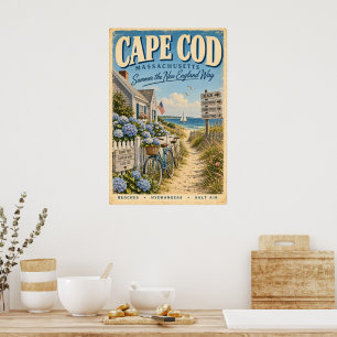 Retro Cape Cod Massachusetts Travel Poster Coastal