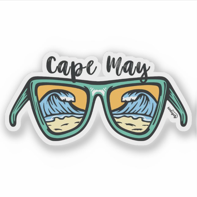 Retro Cape May both sides artwork. Sticker (Front)