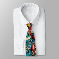 Retro Captain America Comic Book Pattern Neck Tie Retro Captain America Comic Book Pattern Neck Tie