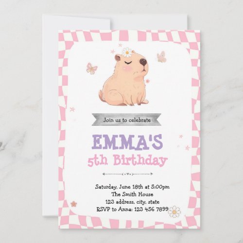 Retro Capybara birthday invitation