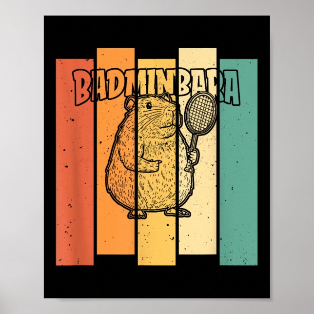 Retro Capybara Shuttle - Vintage Badminton Badminb Poster (Front)