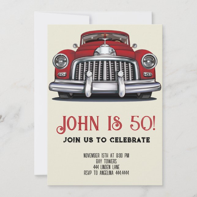 Retro Car 50th Birthday invitation (Front)