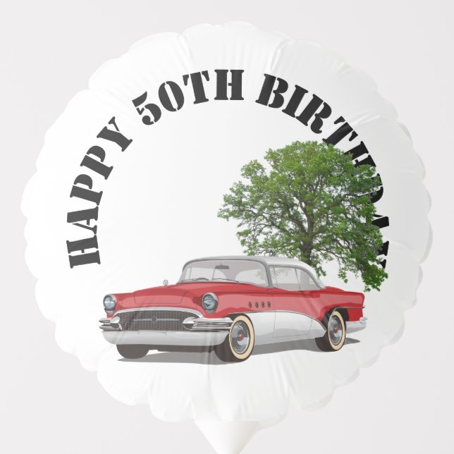 Retro Car 50th Happy Birthday   Balloon (Front)