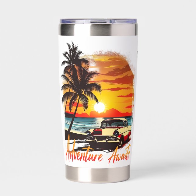 Retro Car Beach Sunset Adventure  Insulated Tumbler (Front)
