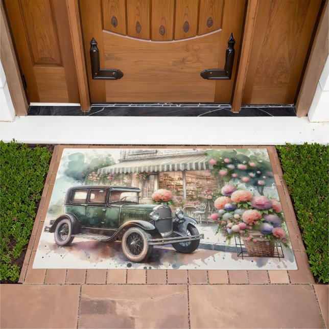 Retro Car & Blooming Boutique Scene Doormat (Outdoor)