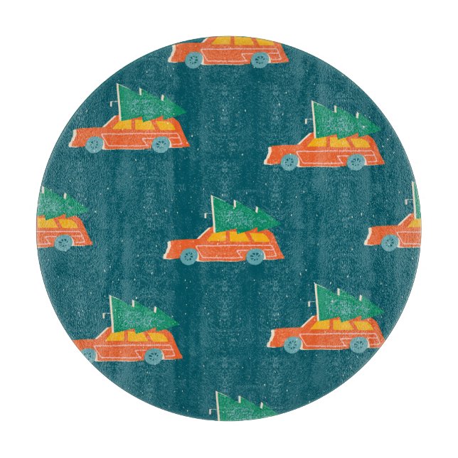 Retro Car Christmas Tree Pattern Cutting Board (Front)