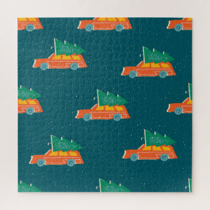 Retro Car Christmas Tree Pattern Jigsaw Puzzle