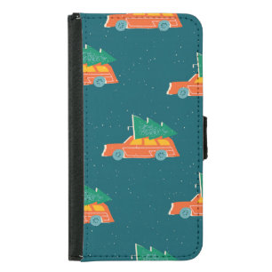 Retro Car Christmas Tree Pattern Samsung Galaxy S5 Wallet Case