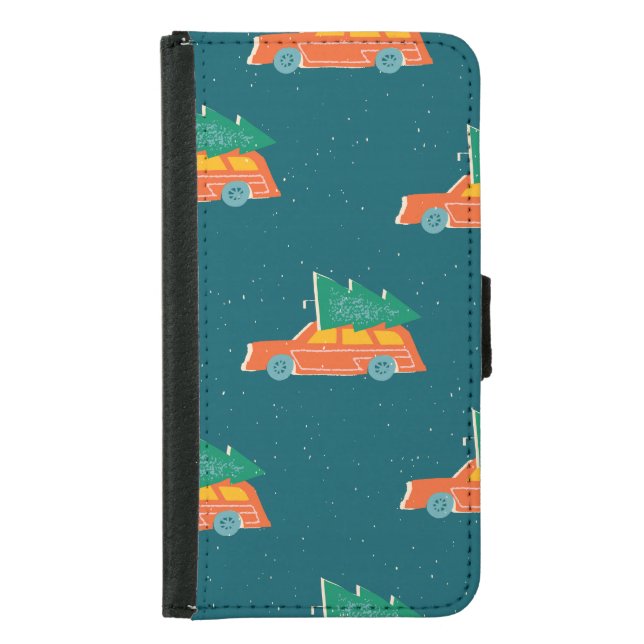 Retro Car Christmas Tree Pattern Samsung Galaxy Wallet Case (Front)