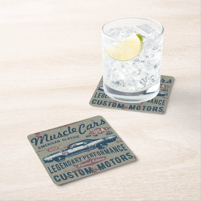 Retro Car Design Square Paper Coaster (Insitu)