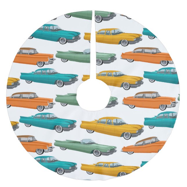 Retro Car Fifties Style Pattern Brushed Polyester Tree Skirt (Front)