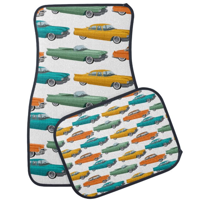 Retro Car Fifties Style Pattern Floor Mat (Set)