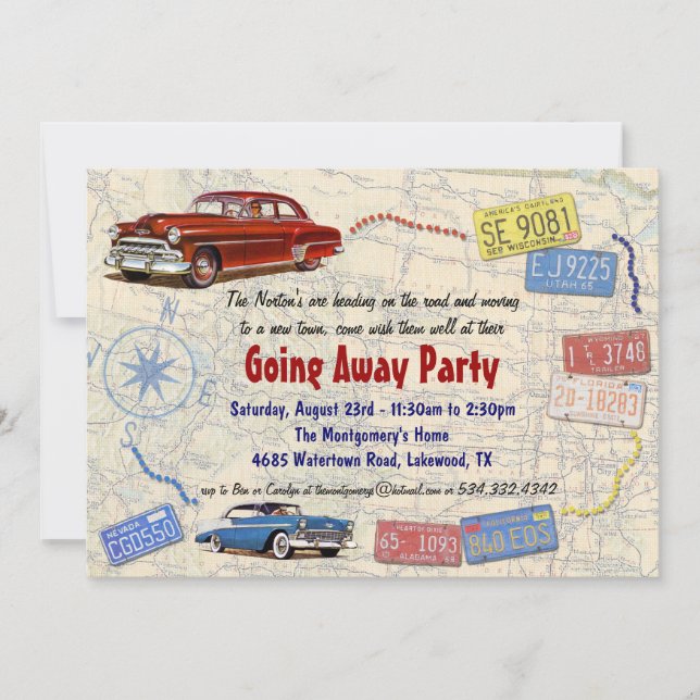 Retro Car Going Away Party Invitation - New Home (Front)