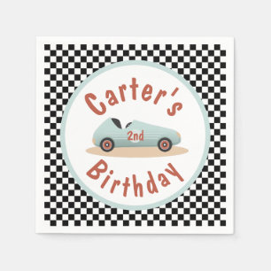 Retro Car Growing Up Two Fast theme Racing Flag Napkins