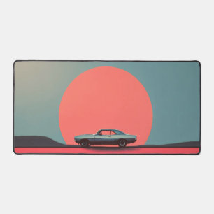 Retro Car Minimal Sunset Artwork Desk Mat