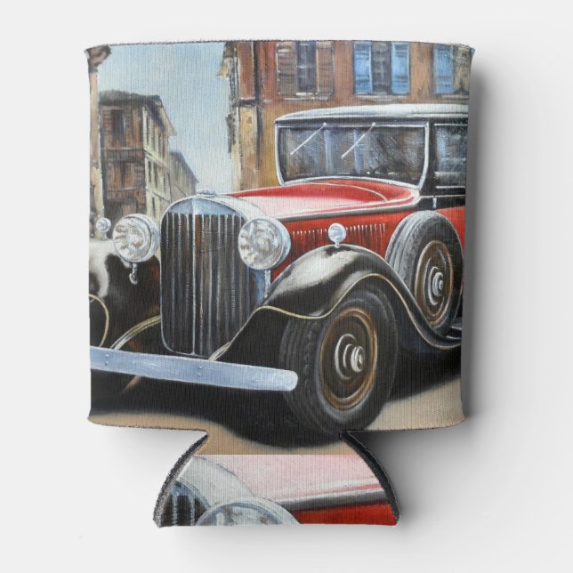 Retro Car Old City Painting Can Cooler (Front)