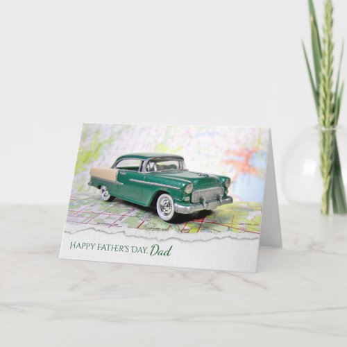 retro car on map for Fathers Day Card