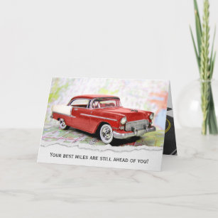 Retro Car On Road Map for Retirement Card