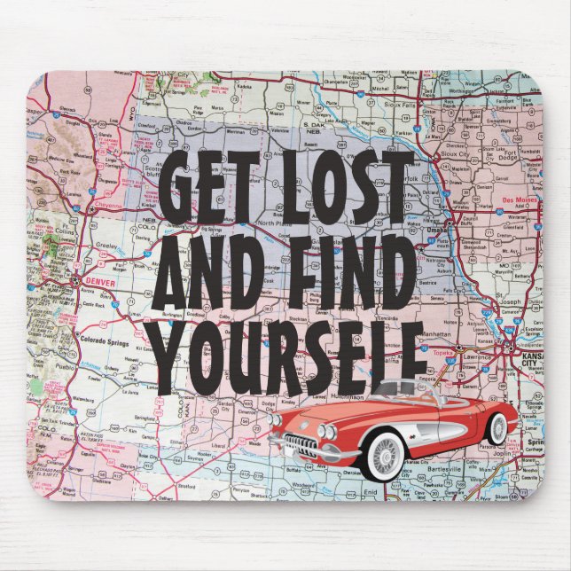 Retro Car on Road Map Mouse Pad (Front)