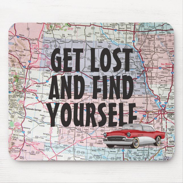 Retro Car on Road Map Mouse Pad (Front)