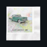 retro car on road map napkin<br><div class="desc">old 1956 Chevy car on road map for birthday party</div>