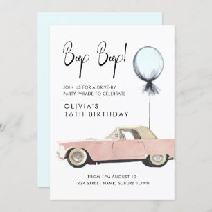 Retro Car Parade Party Drive By Rockabilly Any Age Invitation