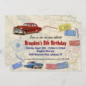 Retro Car Party Road Trip Invitation - Birthday (Front/Back)