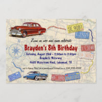 Retro Car Party Road Trip Invitation - Birthday