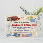 Retro Car Party Road Trip Invitation - Birthday (Standing Front)